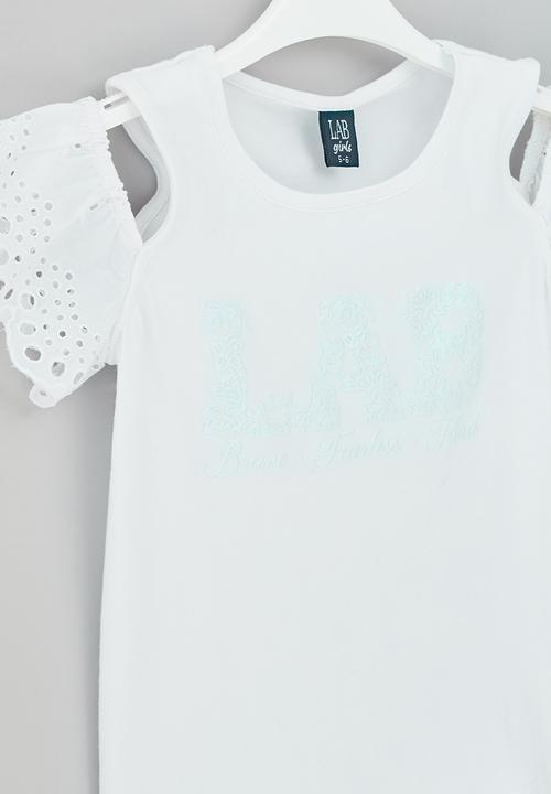 LAB - Girls off-should anglaise top - white