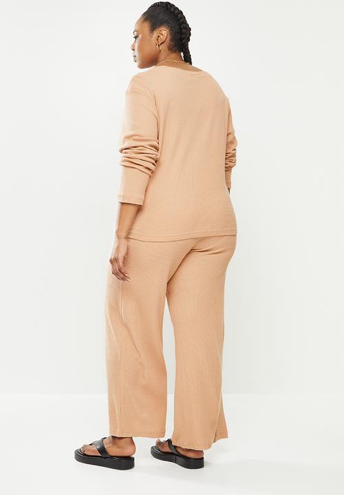Missguided - Plus waffle loungewear set - tan