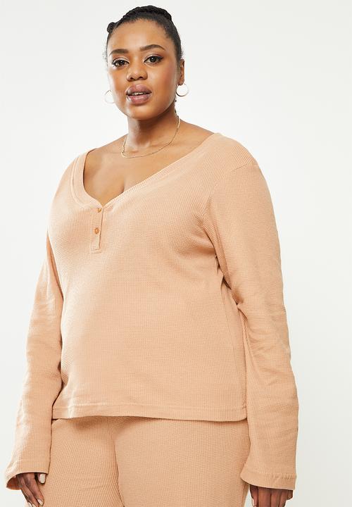 Missguided - Plus waffle loungewear set - tan