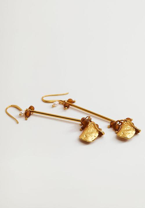 MANGO - Beaded pendant earrings - gold