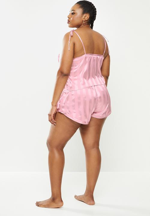 Missguided - Plus tie stripe cami top and shorts - pink