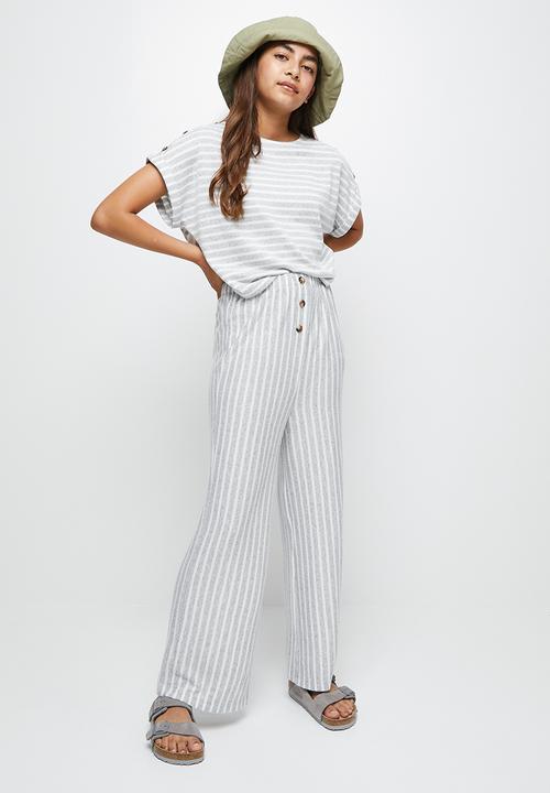 Superbalist - Wide leg knit pants - grey & white 