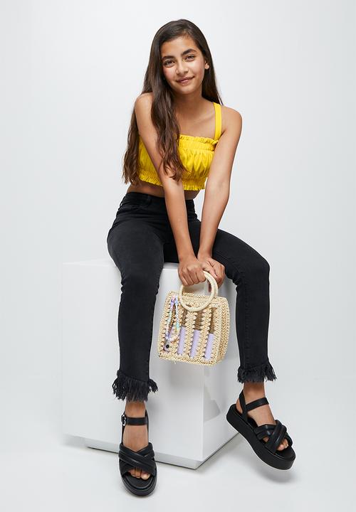Rebel Republic - Girls elasticated crop top - yellow