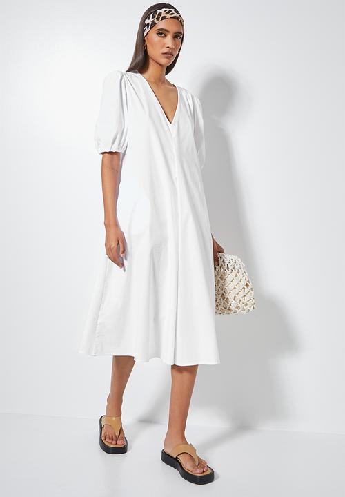 Superbalist - V-neck poplin trapeze - white