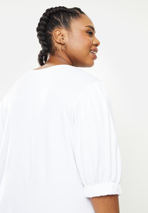 Me&B - Plus basic puff sleeve tee - white