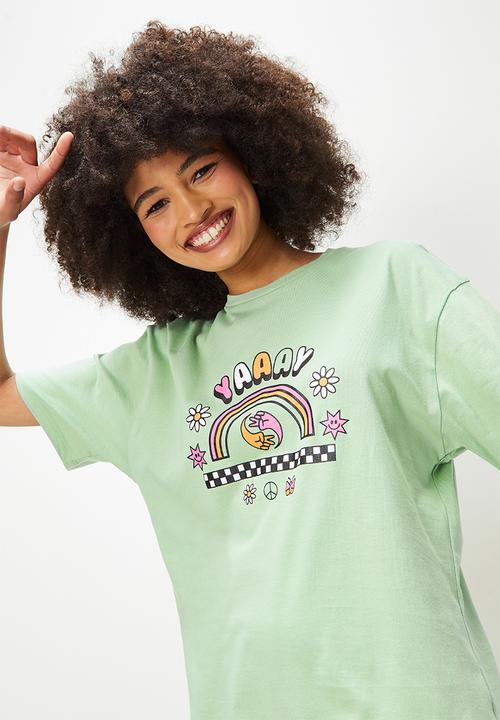 Blake - Printed longer length tee + cycling sleep short - sage 
