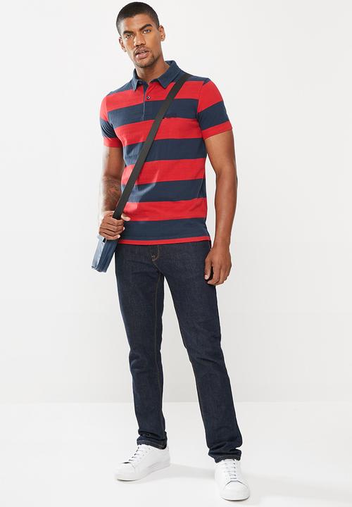 Superdry. - Academy stripe polo - varsity hoop stripe red