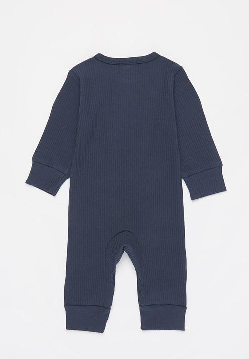 Pop Candy - Baby boys long sleeve romper with buttons - navy
