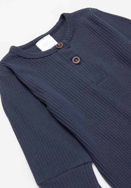 Pop Candy - Baby boys long sleeve romper with buttons - navy