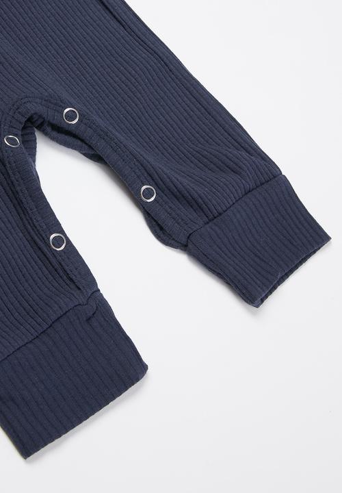 Pop Candy - Baby boys long sleeve romper with buttons - navy