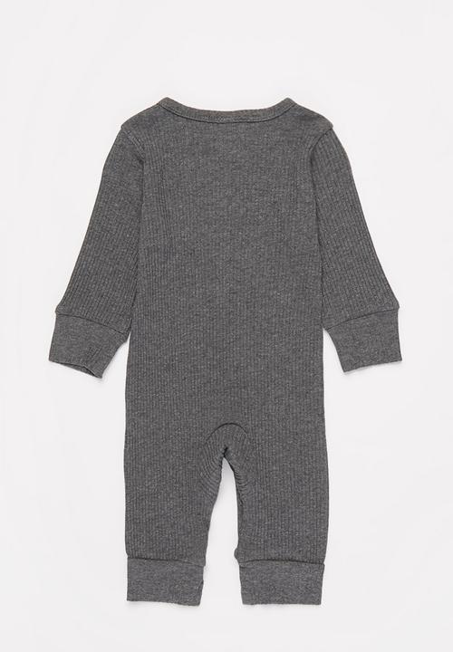 Pop Candy - Baby boys long sleeve romper with buttons - charcoal