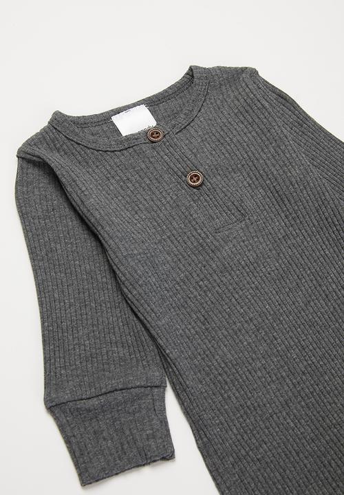 Pop Candy - Baby boys long sleeve romper with buttons - charcoal