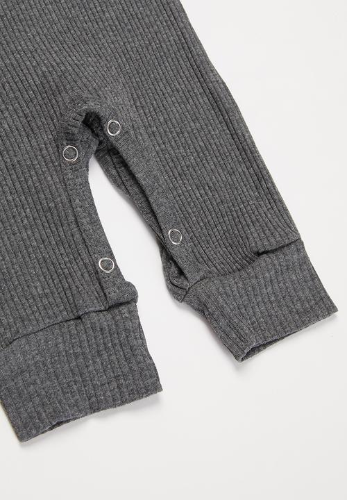 Pop Candy - Baby boys long sleeve romper with buttons - charcoal