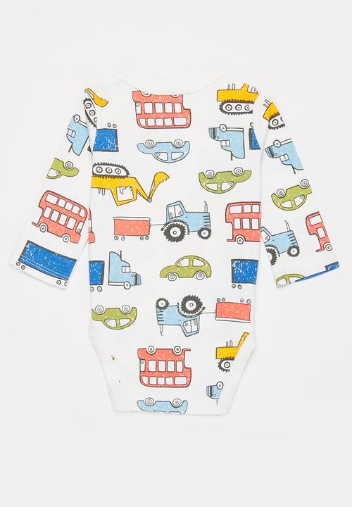 Pop Candy - Baby boys cars 3 pack bodyvests - blue & white 