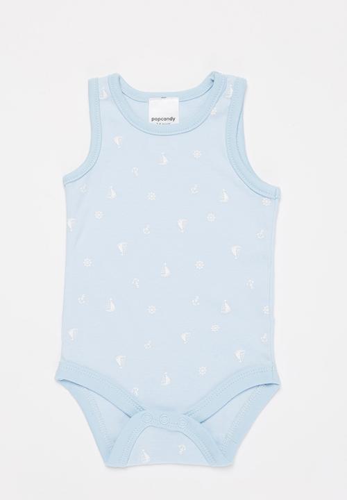 Pop Candy - Baby boys 3 pack shark bodyvests - blue