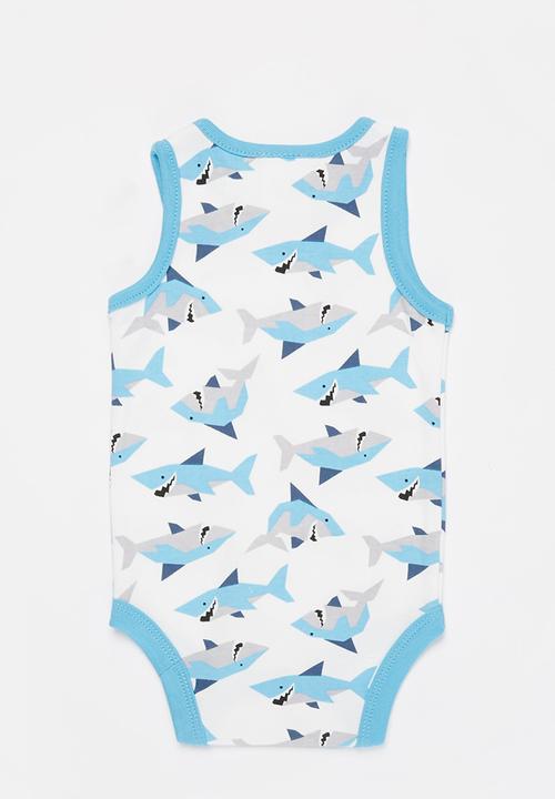 Pop Candy - Baby boys 3 pack shark bodyvests - blue