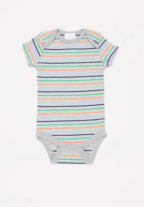 Pop Candy - Baby boys 3 pack animal bodyvests - yellow & grey
