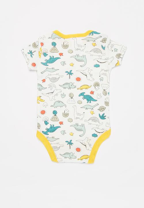Pop Candy - Baby boys 3 pack animal bodyvests - yellow & grey