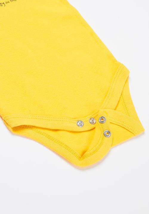 Pop Candy - Baby boys 3 pack animal bodyvests - yellow & grey