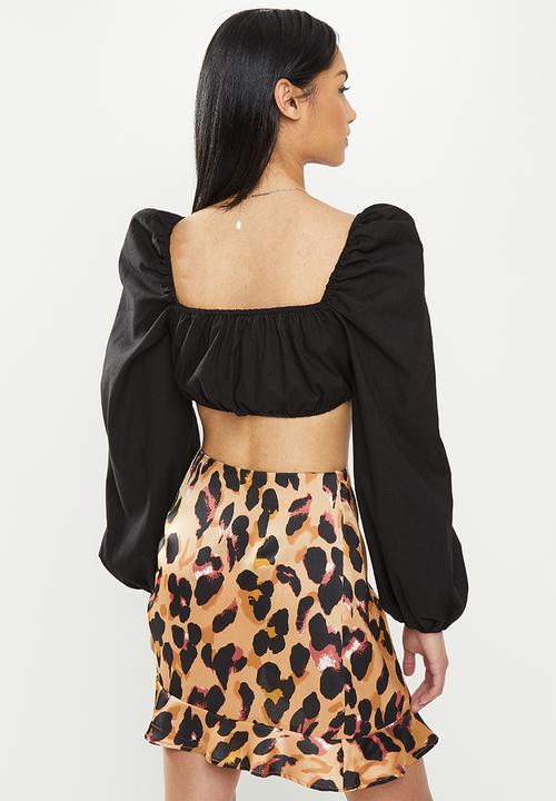 Missguided - Petite linen look crop top co-ord - black