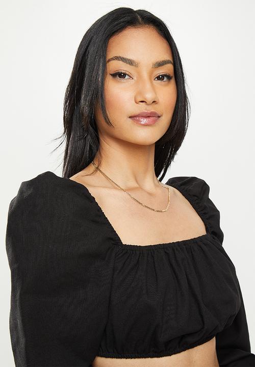 Missguided - Petite linen look crop top co-ord - black