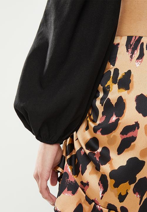 Missguided - Petite linen look crop top co-ord - black