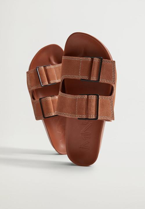 MANGO - Ceuta leather slide - medium orange