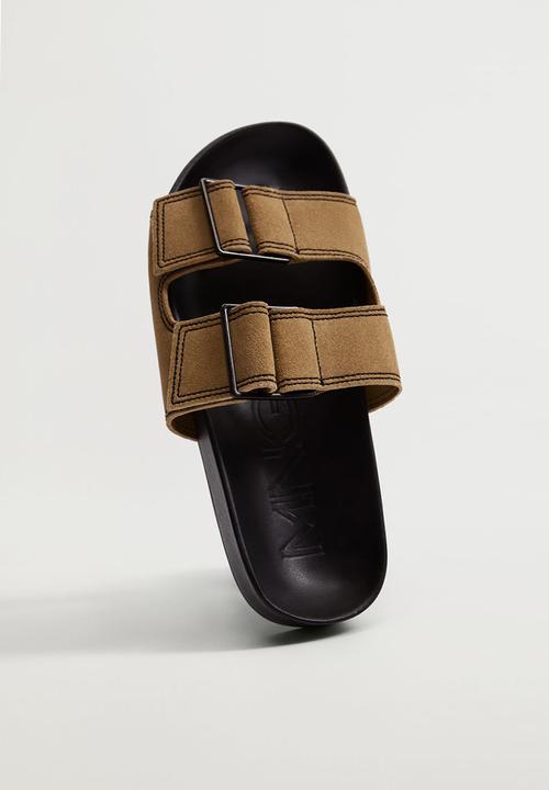 MANGO - Ceuta leather slide - medium brown