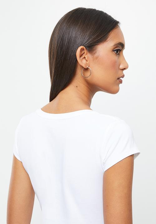 SISSY BOY - Tamri: basic round neck cap sleeve top with mixed prints and bling logo - white