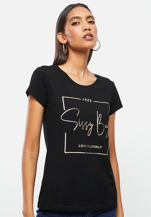 SISSY BOY - Hearts desire: basic round neck, loose, boxy top - black