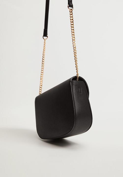 MANGO - Flap pebbled bag - black