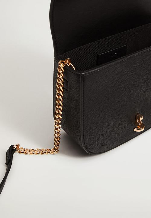 MANGO - Flap pebbled bag - black