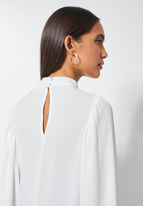 VELVET - Turtle neck blouse with draped sleeve - milk