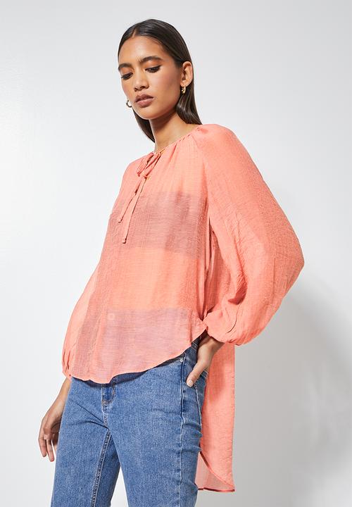 VELVET - Oversize boho neckline kaftan blouse - desert rose