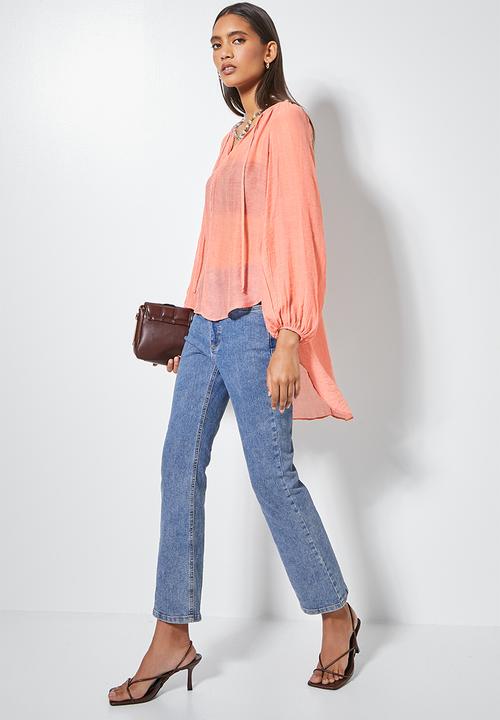 VELVET - Oversize boho neckline kaftan blouse - desert rose