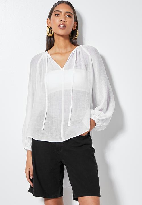 VELVET - Oversize boho neckline kaftan blouse - white