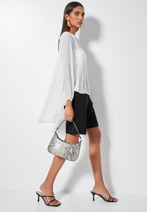VELVET - Oversize boho neckline kaftan blouse - white