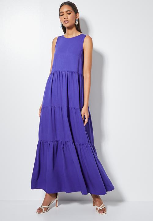 VELVET - Tiered maxi with open back - blue