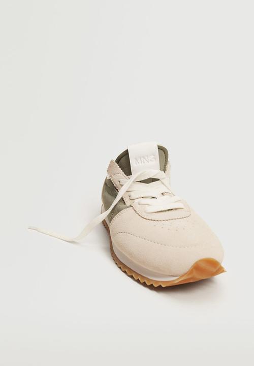 MANGO - Soft leather sneaker - beige & khaki