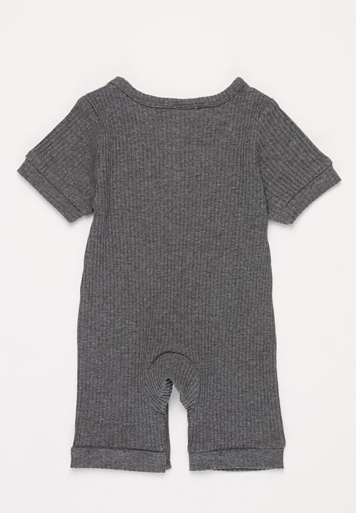 Pop Candy - Baby boys short sleeve romper with buttons - charcoal