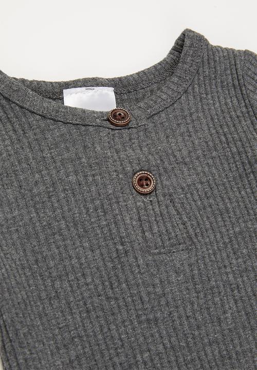Pop Candy - Baby boys short sleeve romper with buttons - charcoal