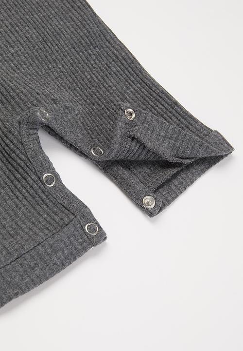 Pop Candy - Baby boys short sleeve romper with buttons - charcoal