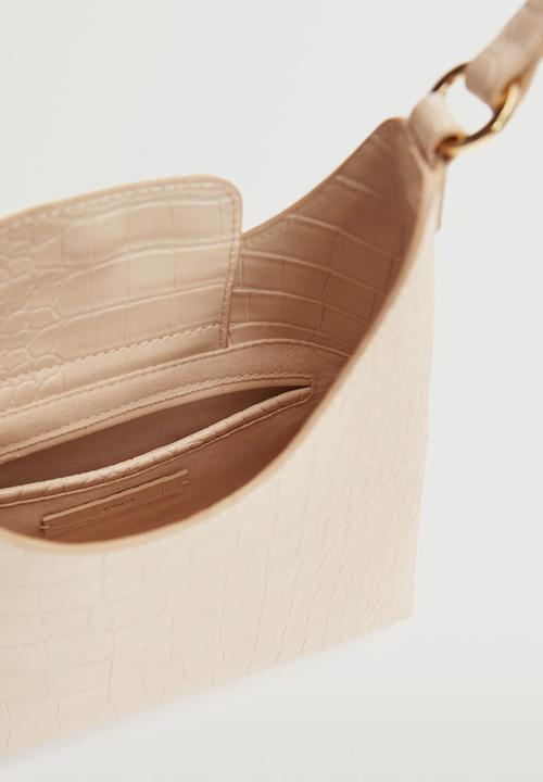 MANGO - Croc-effect baguette bag - beige