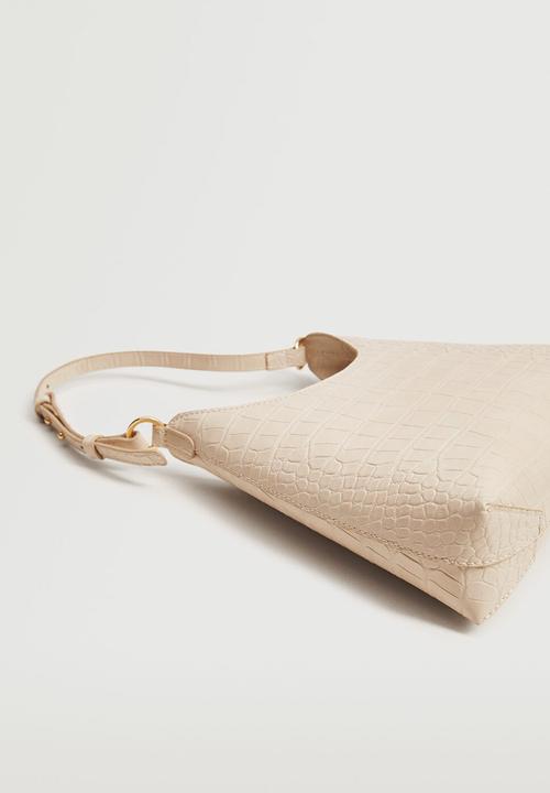 MANGO - Croc-effect baguette bag - beige