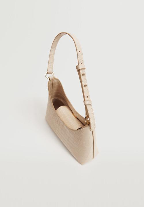 MANGO - Croc-effect baguette bag - beige