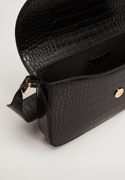MANGO - Croc-effect flap bag - black