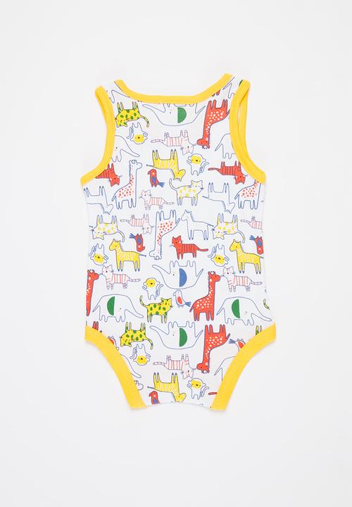 Pop Candy - Baby boys 3 pack animal bodyvests - yellow