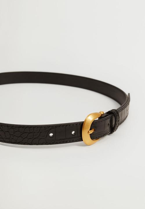 MANGO - Crocodile effect belt - black