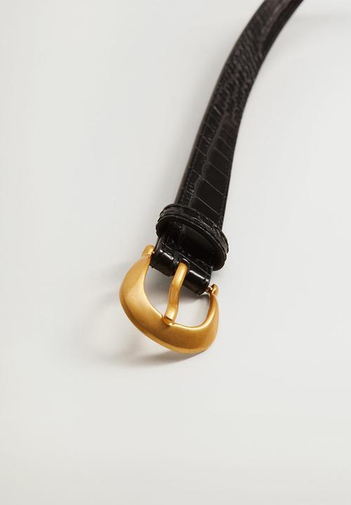 MANGO - Crocodile effect belt - black