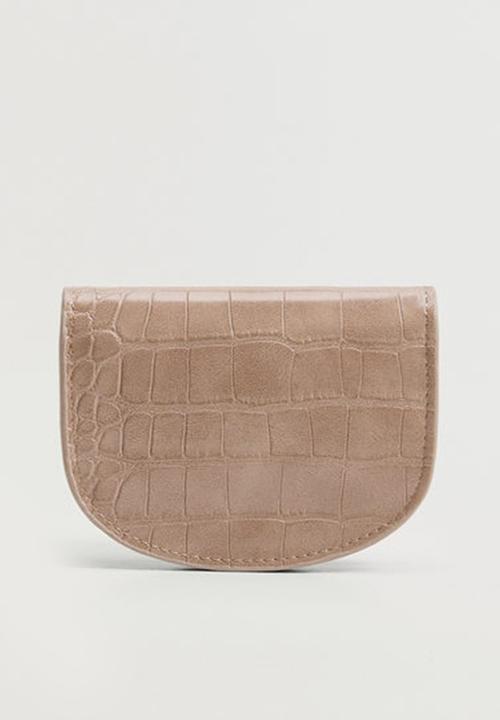 MANGO - Croc-effect flap purse - medium brown